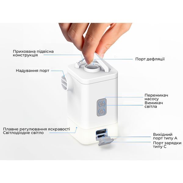 Насос-ліхтар-powerbank кемпінговий Flextail Max Pump 2 Plus, білий at-6971670131063 фото