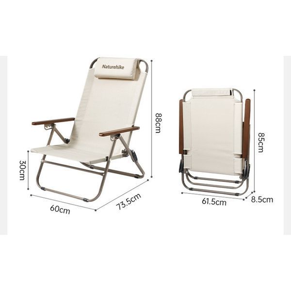 Крісло складане з регульованим нахилом Naturehike CNK2550JJ012, вуглецева сталь, бежевий at-6927595774618 фото